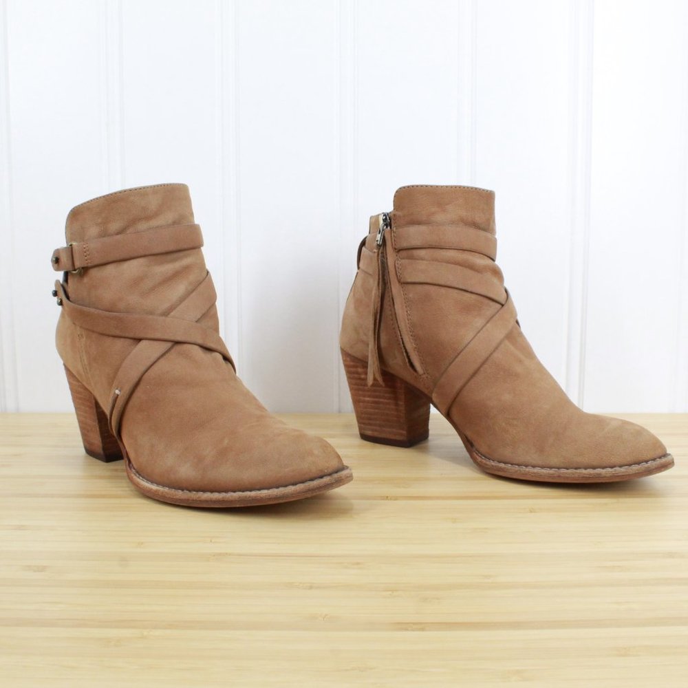 Sam Edelman Merton Brown Suede Nubuck Leather Strap Heeled Boots Size 9 - Picture 2 of 12